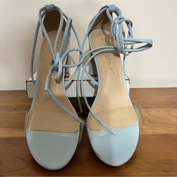 Allegra K Women's Clear Strap Chunky Block Heel Lace Up Sandals Size 7.5 In Blue - Picture 4 of 9